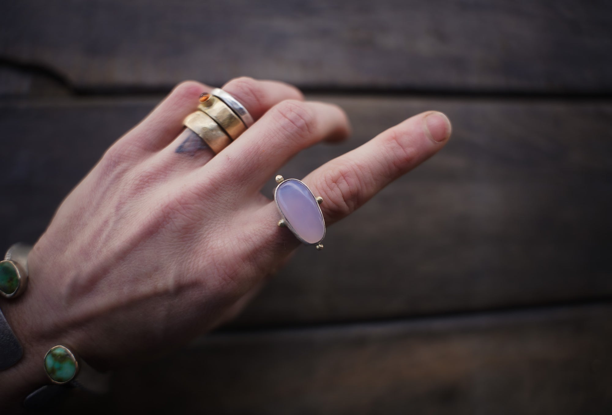 The Realm Rings ~ Lilac Chalcedony No. 2 ~ Reclaimed 14kt Gold + Sterling Silver ~ Size 7.25