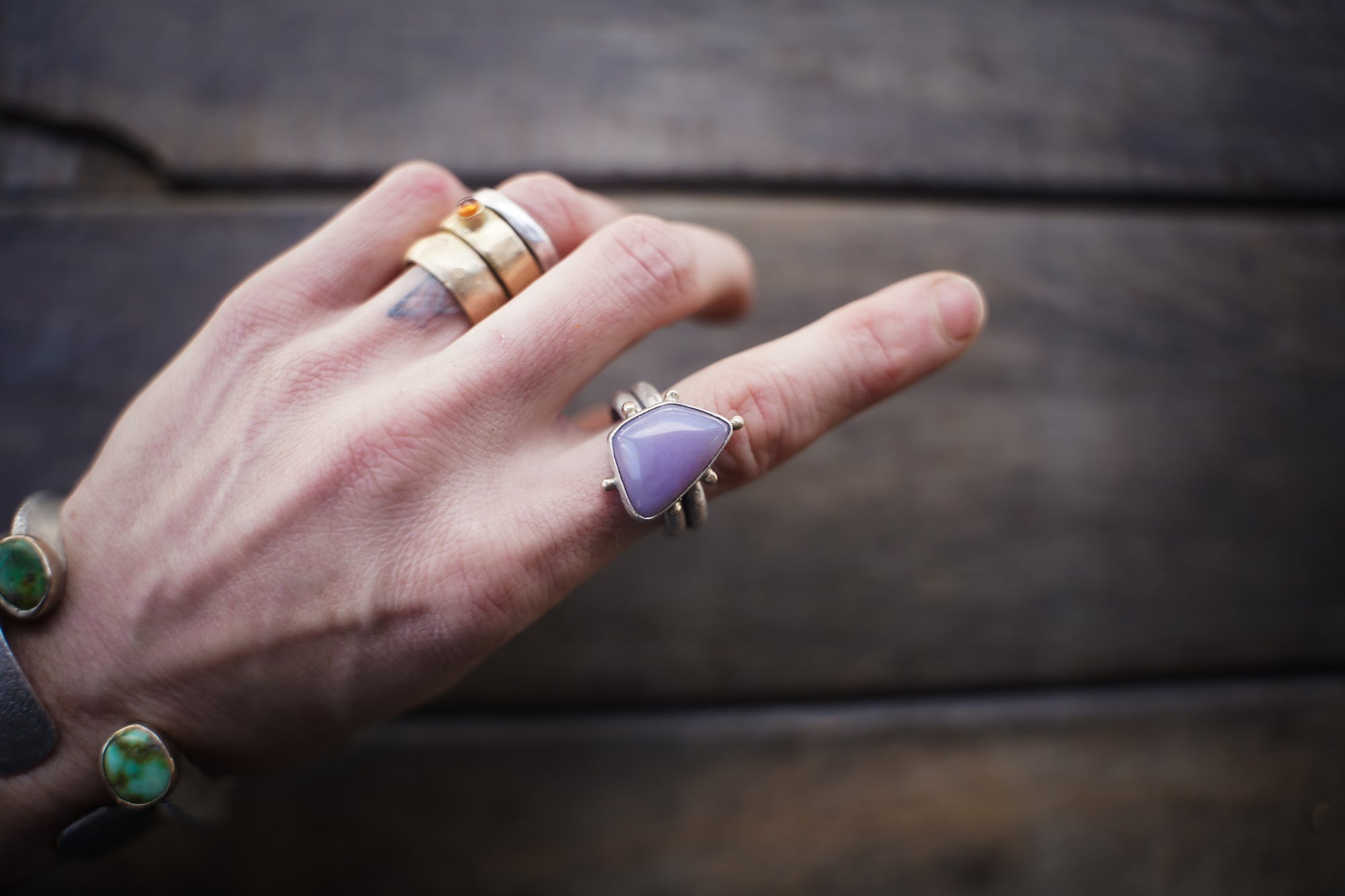 The Realm Rings ~ Lilac Chalcedony No. 1. ~ Reclaimed 14kt Gold + Sterling Silver ~ Size 9