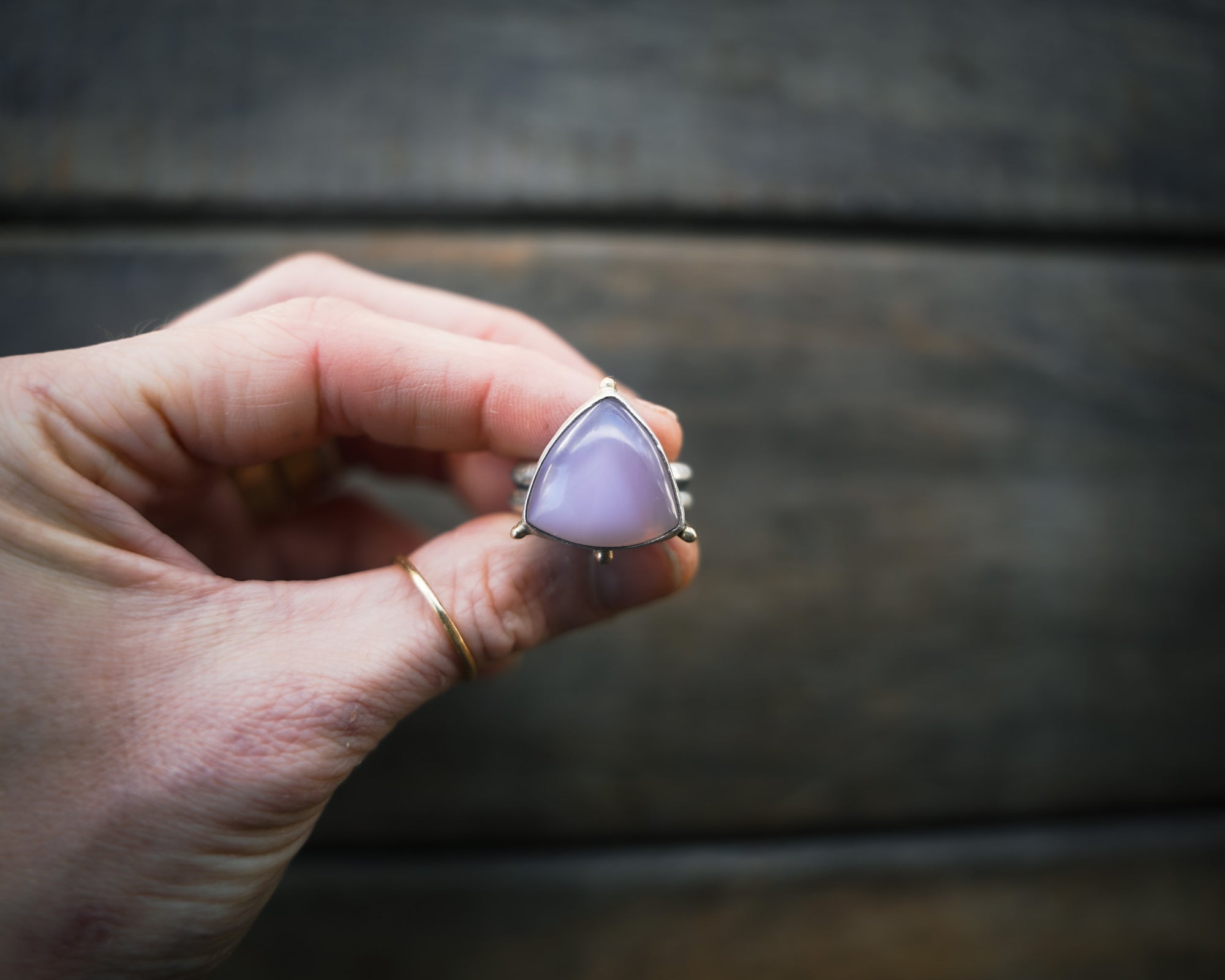 The Realm Rings ~ Lilac Chalcedony No. 3 ~ Reclaimed 14kt Gold + Sterling Silver ~ Size 8.75