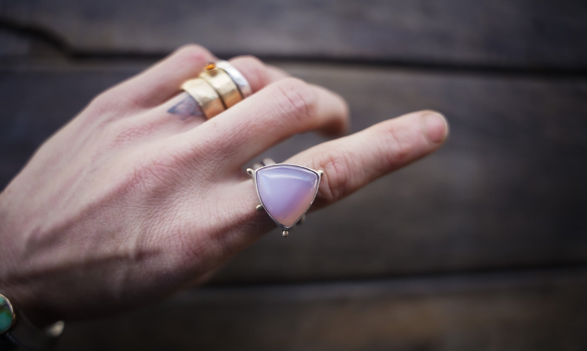 The Realm Rings ~ Lilac Chalcedony No. 3 ~ Reclaimed 14kt Gold + Sterling Silver ~ Size 8.75