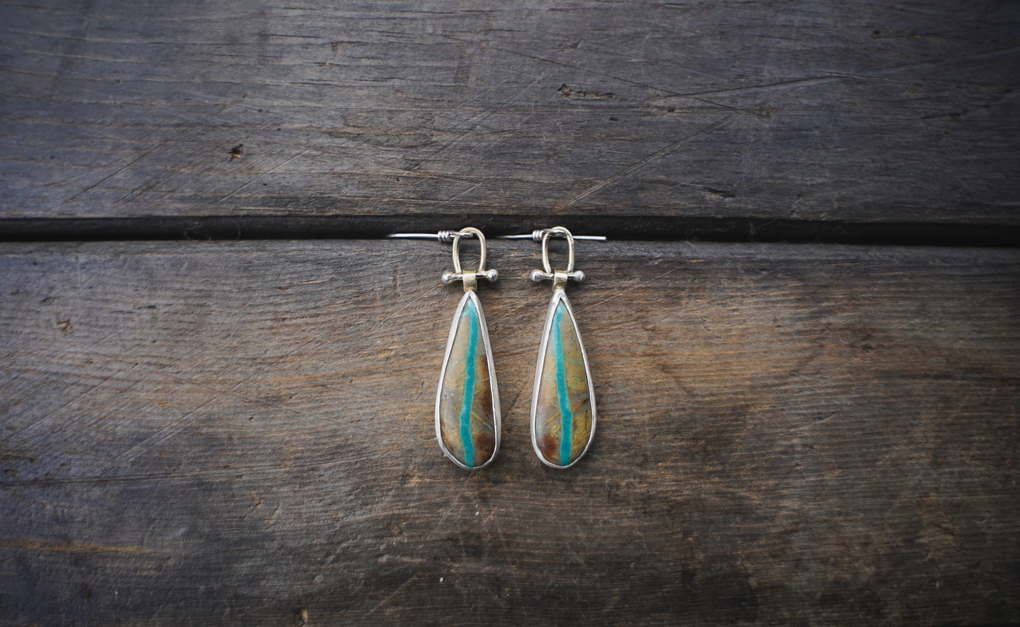 Axis Earrings ~ Sterling Silver + 18K Gold + Royston Ribbon Turquoise