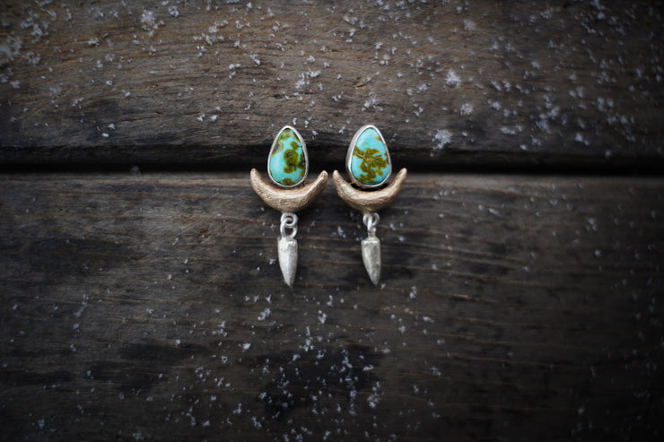 The Archer Earrings ~ Sonoran Turquoise ~ Reclaimed Sterling Silver + 14kt Gold