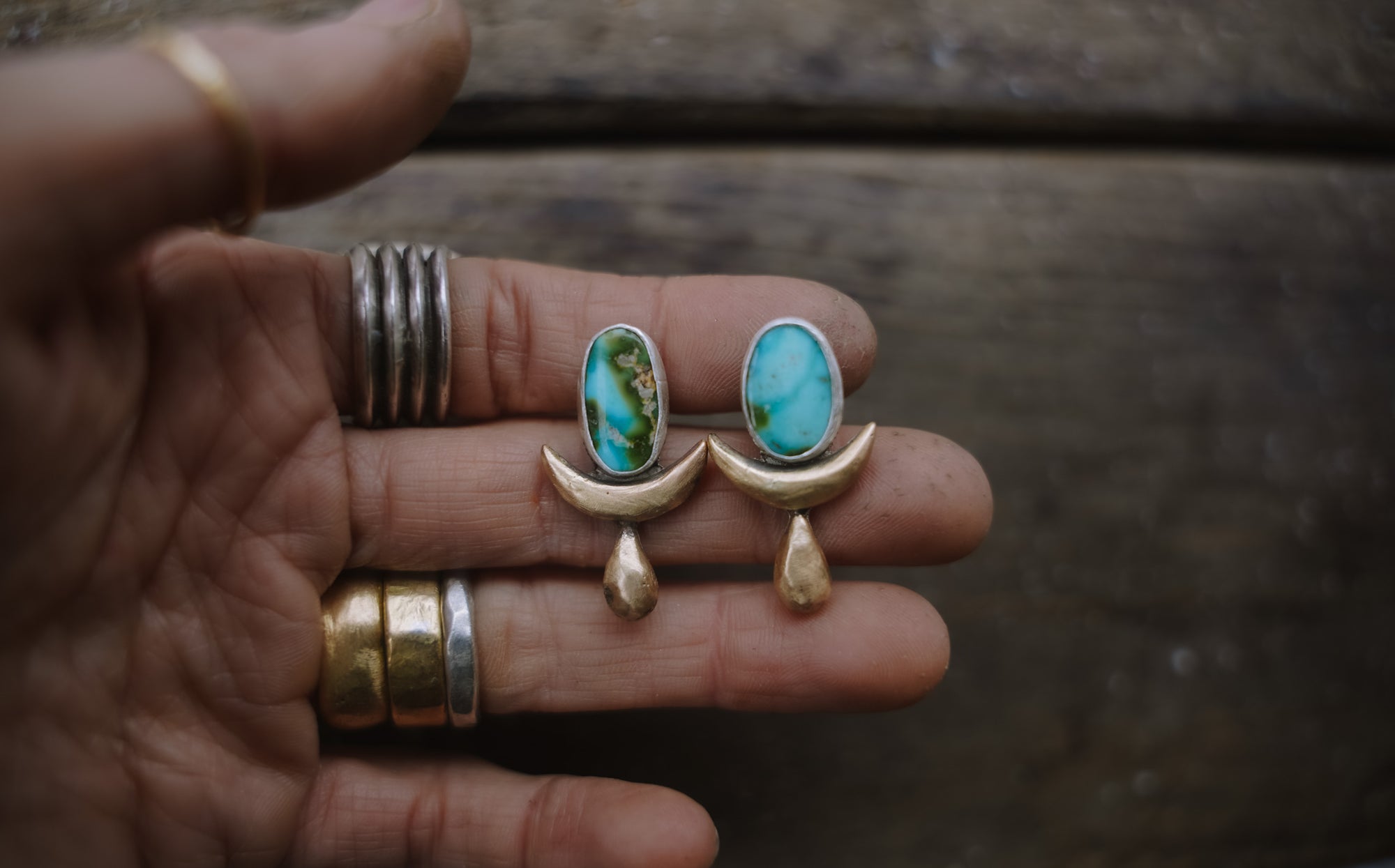 The Archer Earrings ~ Sonoran Turquoise ~ 14kt Gold + Sterling Silver