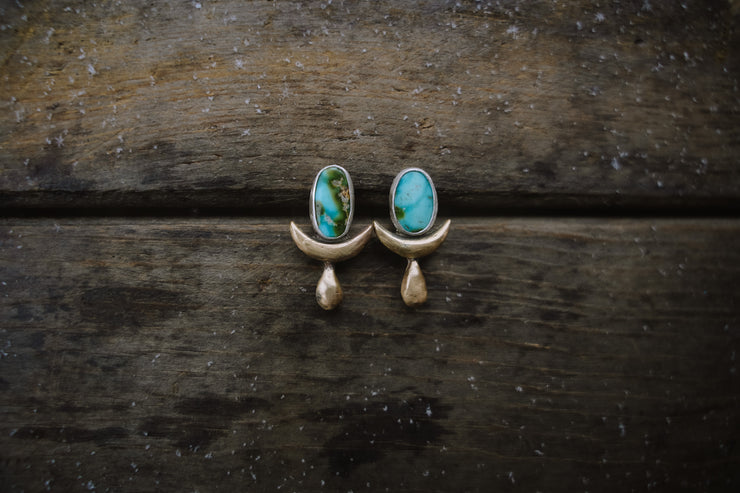 The Archer Earrings ~ Sonoran Turquoise ~ 14kt Gold + sterling silver