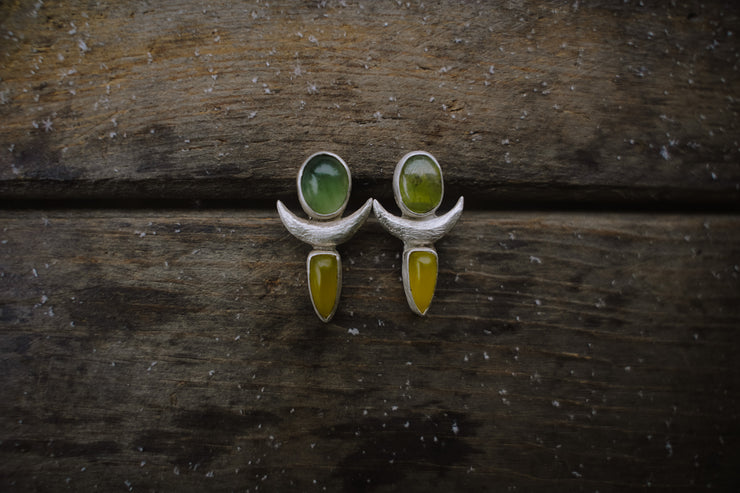 The Archer Earrings ~ Reclaimed  Sterling Silver + Vesuvianite