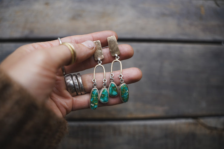 Equilibrium Earrings ~ 14K Gold + Sonoran Gold Turquoise