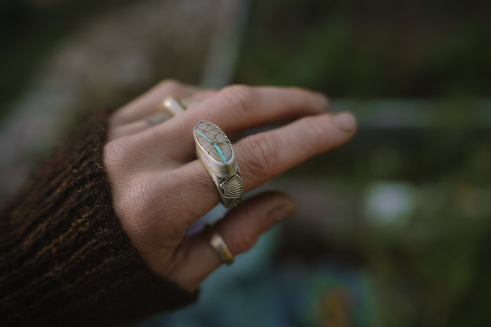 Above Snakes Ring ~ Sterling Silver + Turquoise ~ Signet Band ~ Size 9