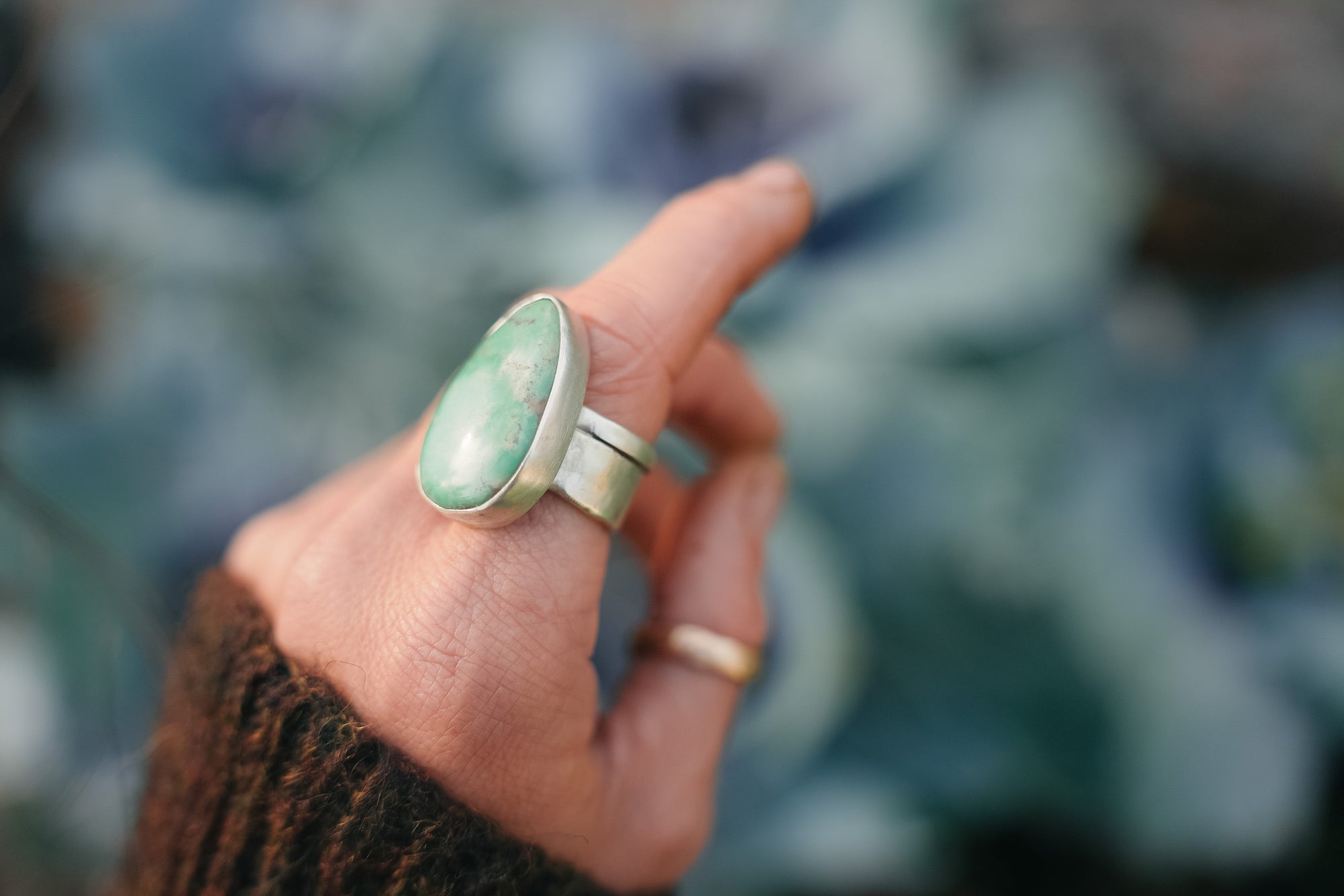 Pool Ring ~ Sterling Silver + Turquoise ~ Wide Band ~ Size 6.5/6.75