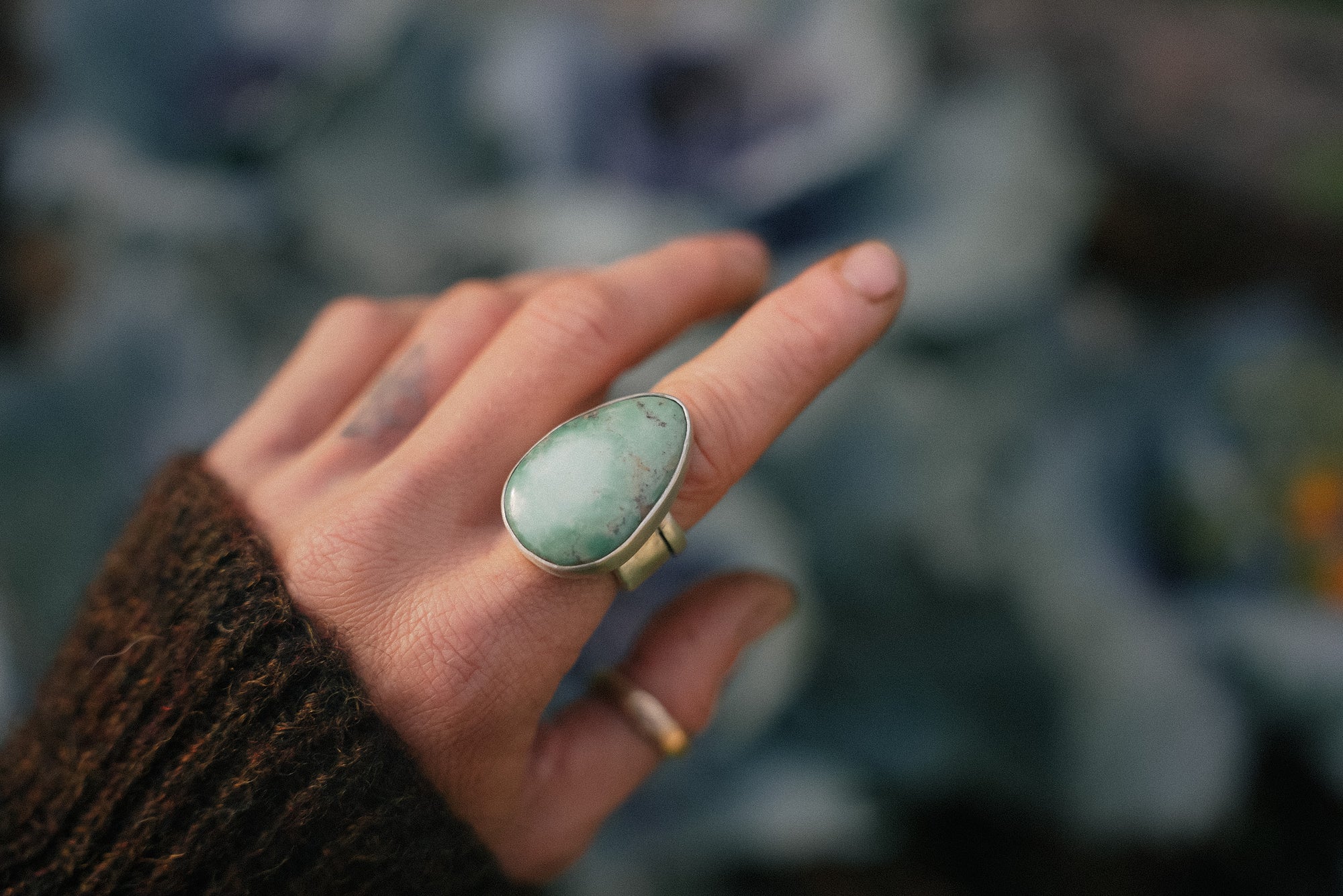 Pool Ring ~ Sterling Silver + Turquoise ~ Wide Band ~ Size 6.5/6.75