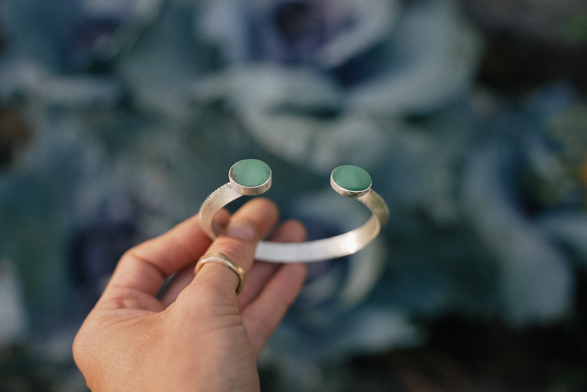 Negative Space Cuff ~ Sterling Silver + Green Turquoise ~ Large