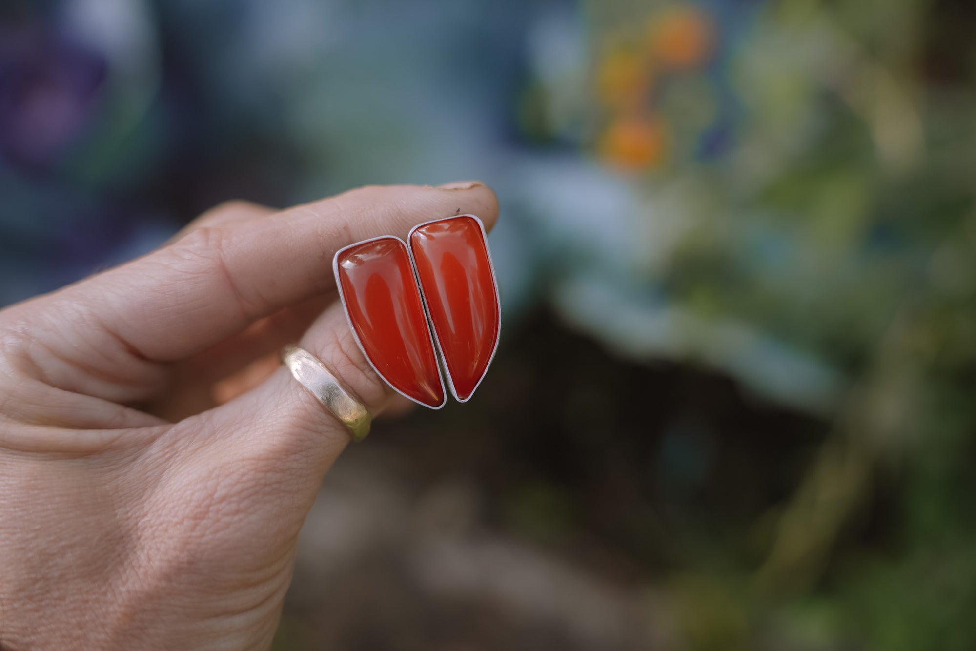 Flame Agate Spike Earrings ~ Sterling Silver ~ Medium