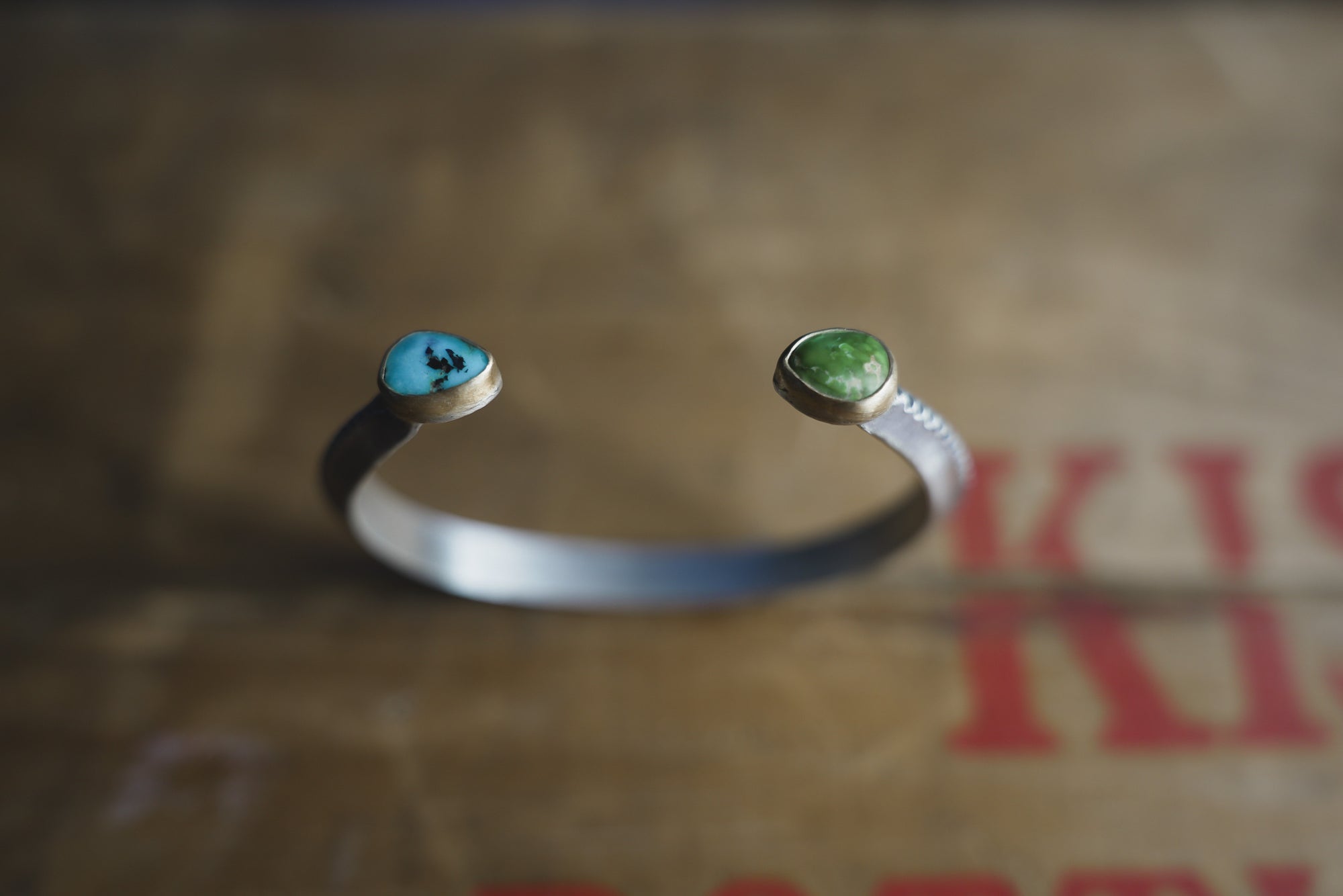 Negative Space Cuff ~ Slim ~ Sterling Silver ~ Kingman + Sonoran Turquoise + 18K Gold