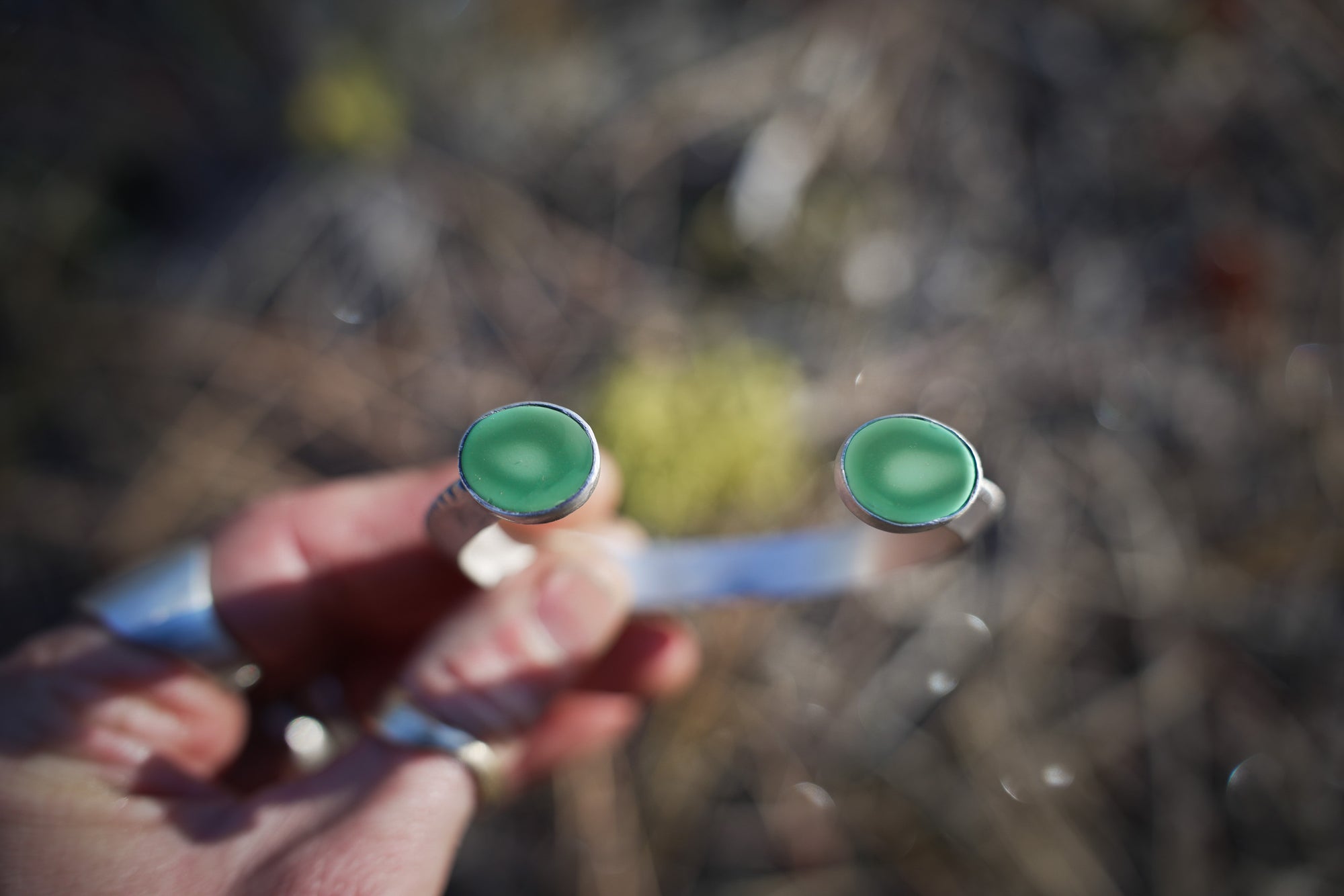 Negative Space Cuff ~ Sterling Silver + Green Turquoise ~ Medium