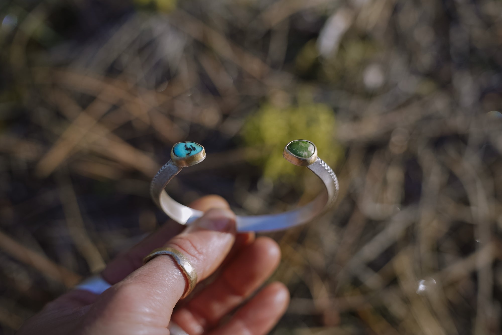 Negative Space Cuff ~ Slim ~ Sterling Silver ~ Kingman + Sonoran Turquoise + 18K Gold