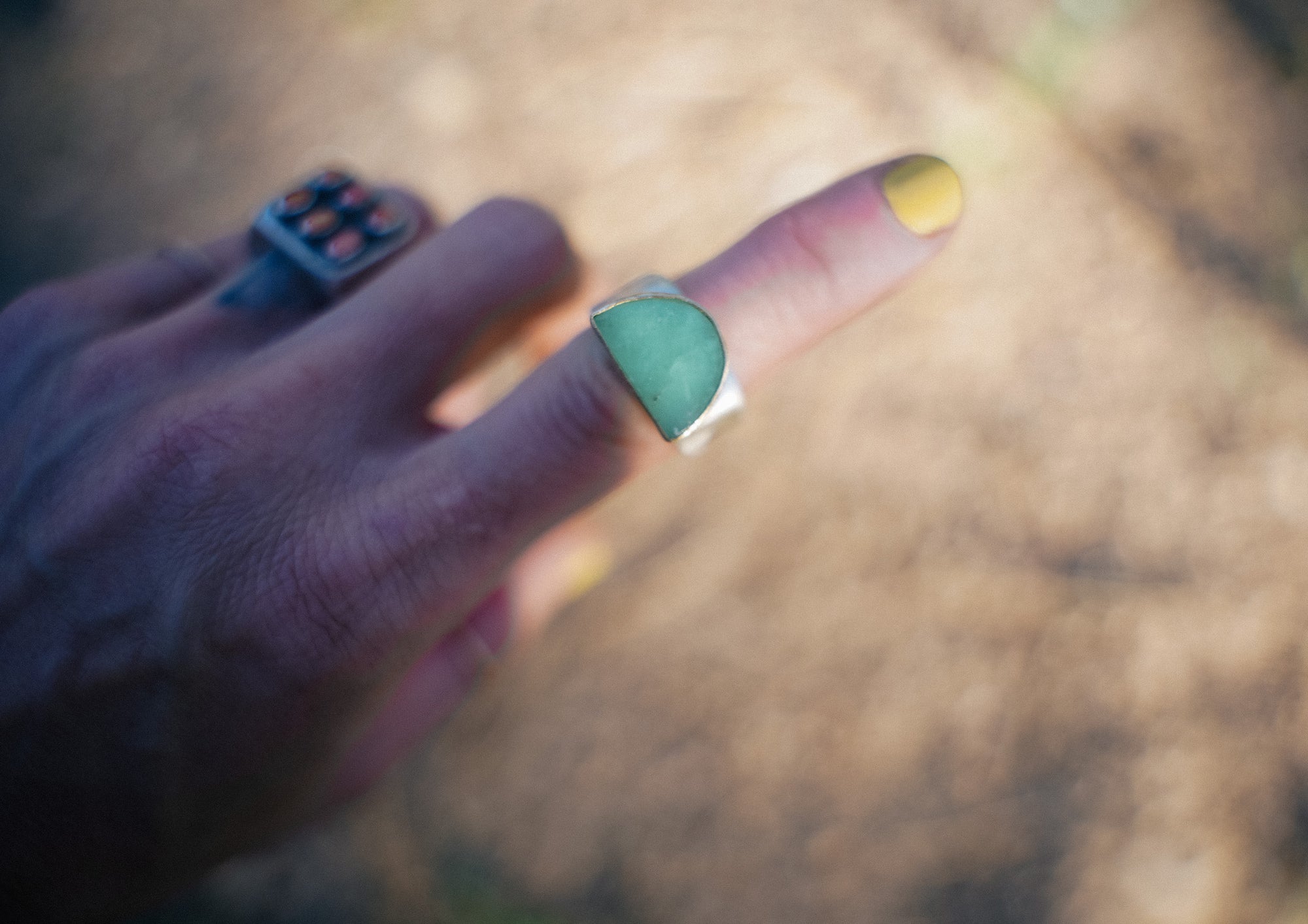 Blue Bird Signet Ring ~ Chrysoprase ~ 18kt Gold + Sterling Silver ~ Size 7