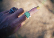 Blue Bird Signet Ring ~ Chrysoprase ~ 18KT Gold + Sterling Silver ~ Size 6.5