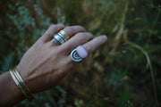 Pink Opal Rainbow Ring ~ 14kt Gold + Sterling Silver ~ Wide Band ~ Size 6.25-6.5