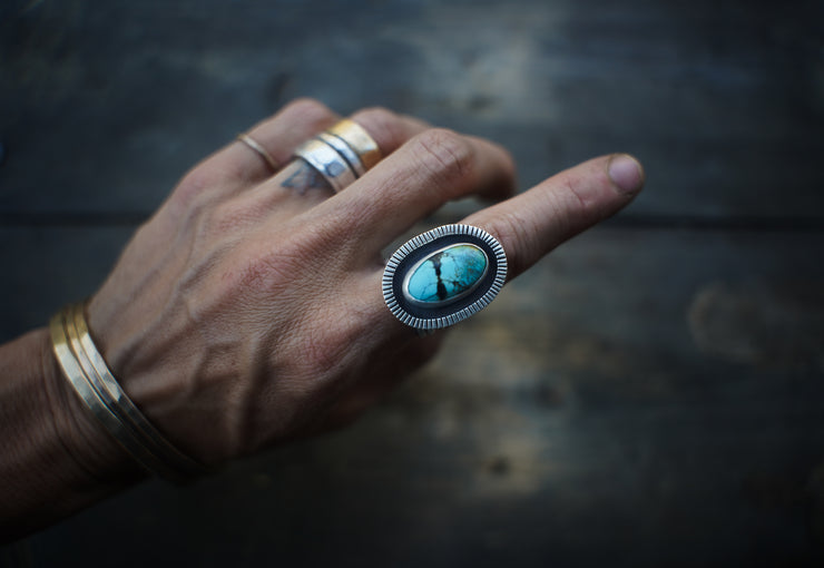 Turquoise Relic Ring ~ Wide Band ~ Size 5.75/6