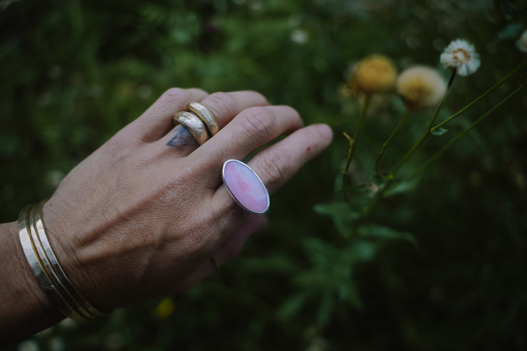 Horizon Line Ring ~ Pink Opal ~ Medium Band ~ Size 8.0