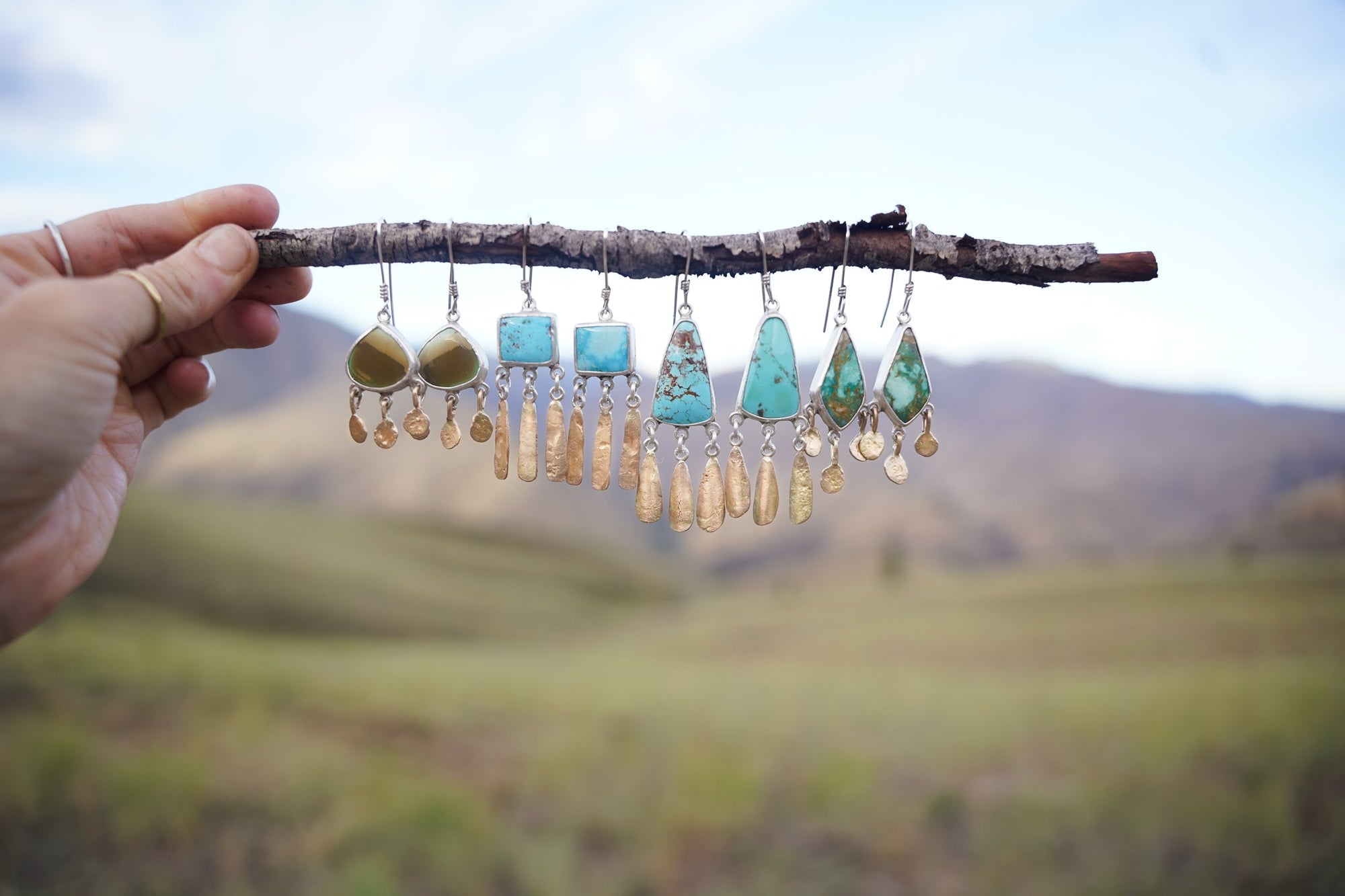 Wind Chime Earrings ~ 14KT Gold + Blue Moon Turquoise