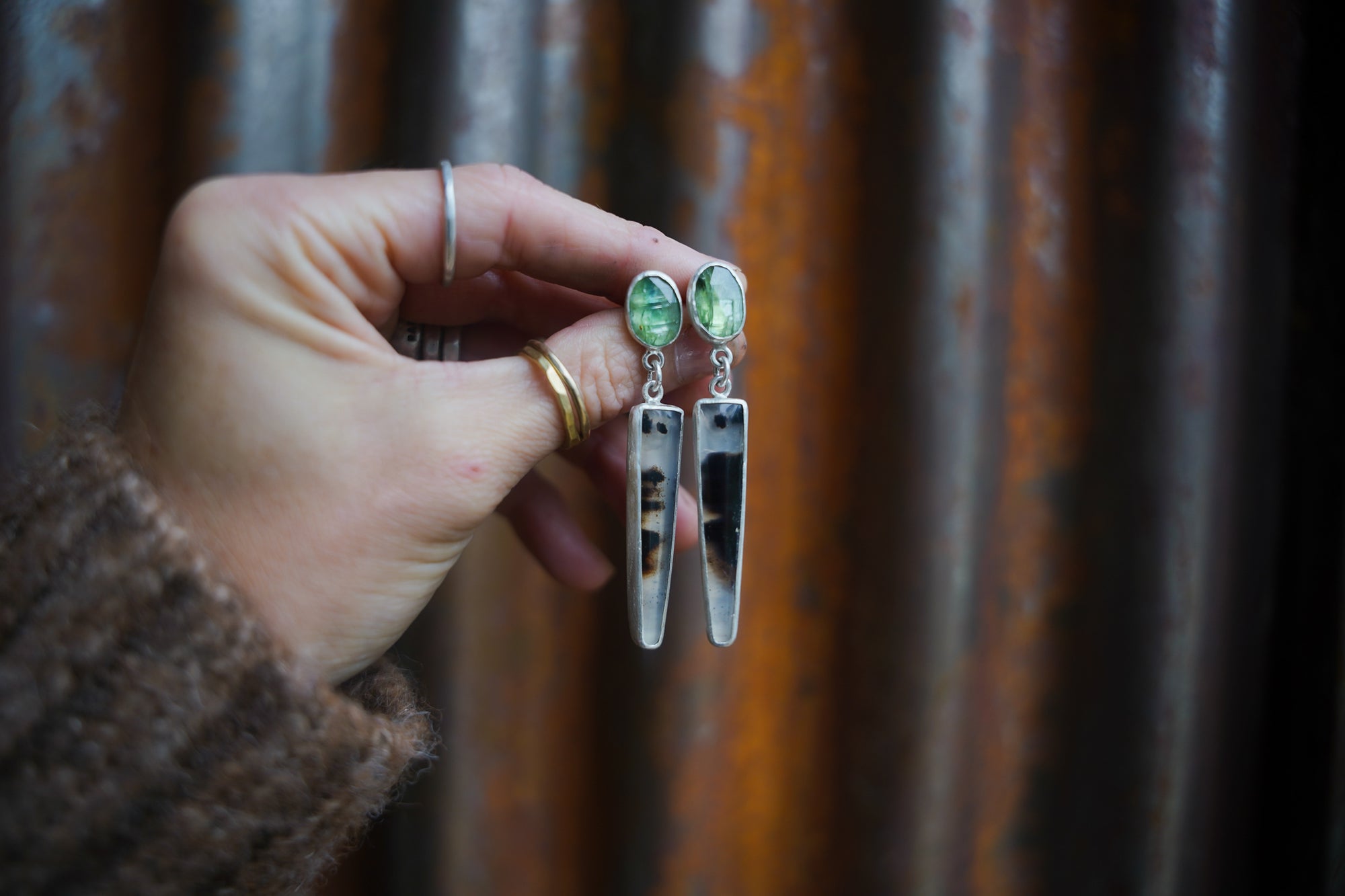 Agate Daggers ~ Green Kyanite + Montana Agate