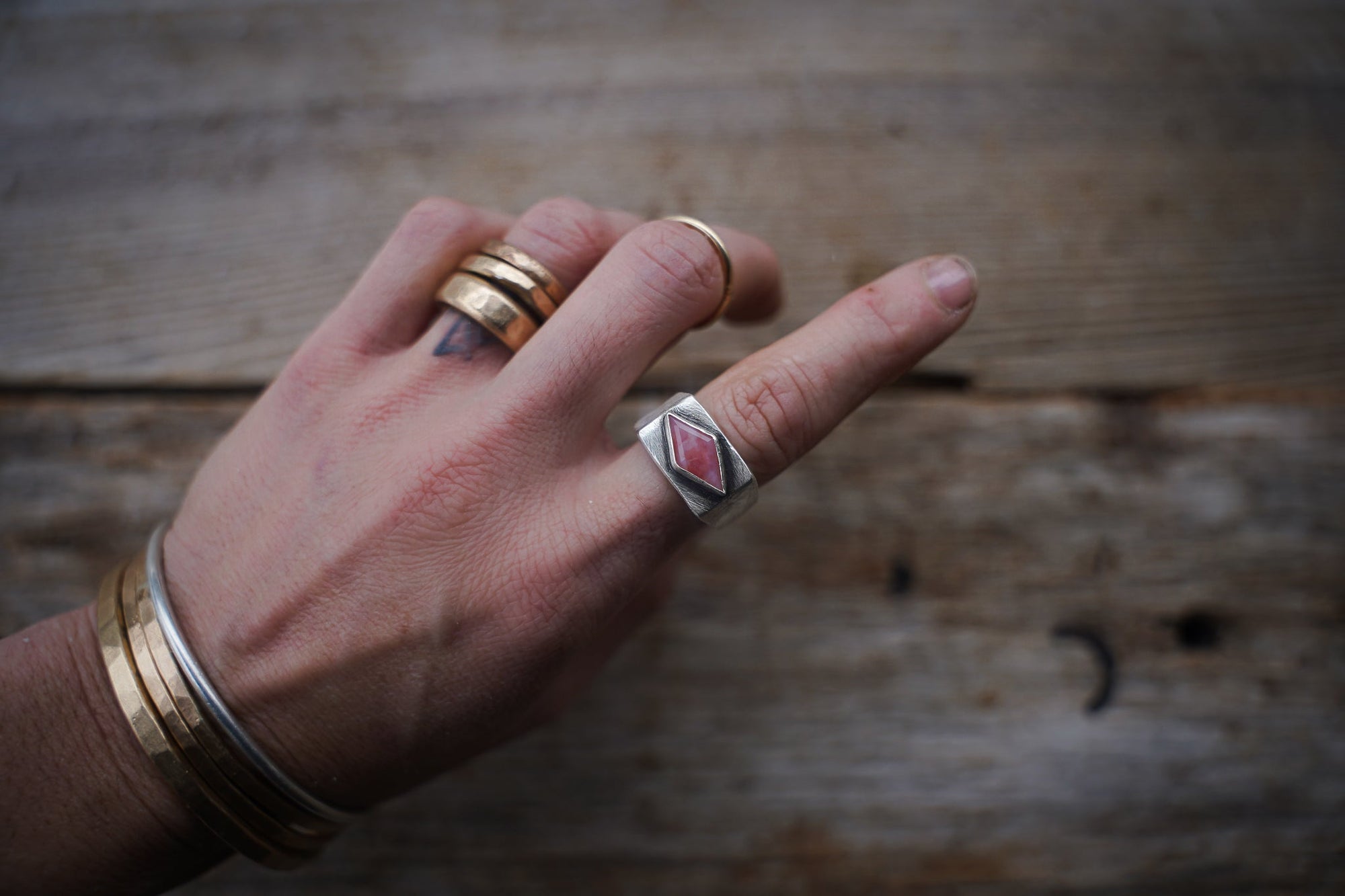 Pale Pink Opal Diamond Signet Ring ~ Size 6.25