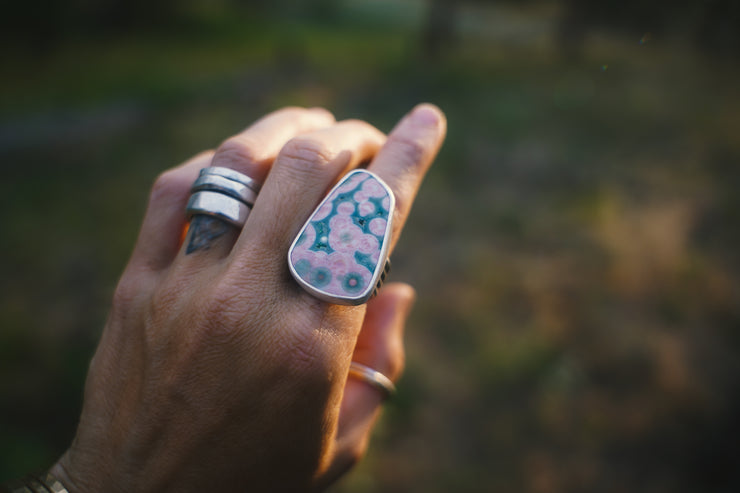 Pink Oceans Ring ~ Wide Band ~  Size 6.75-7.0