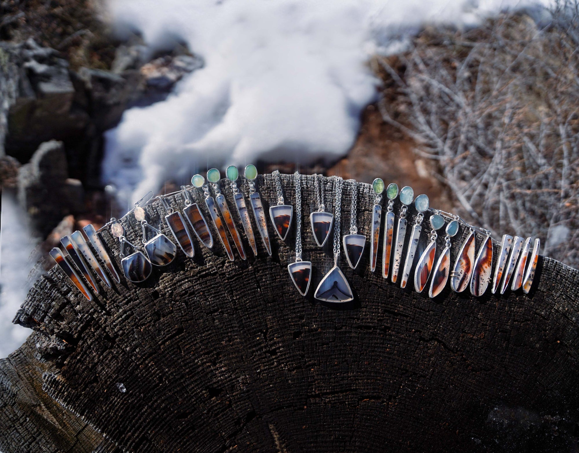 Agate Danglers ~ Aquamarine + Montana Agate