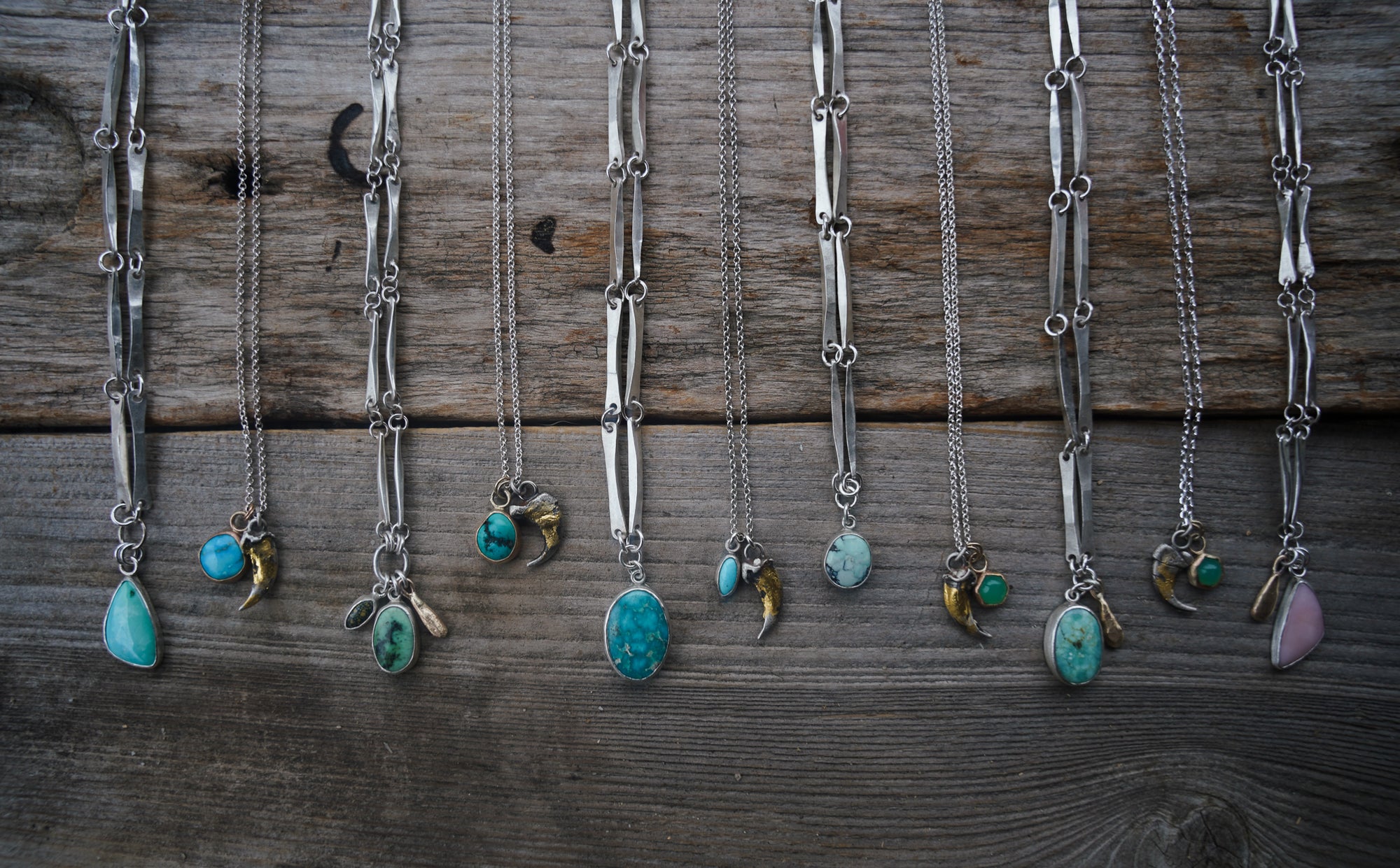 Rattlesnake Bones Necklace ~ Turquoise ~ 14kt Gold + Reclaimed Sterling