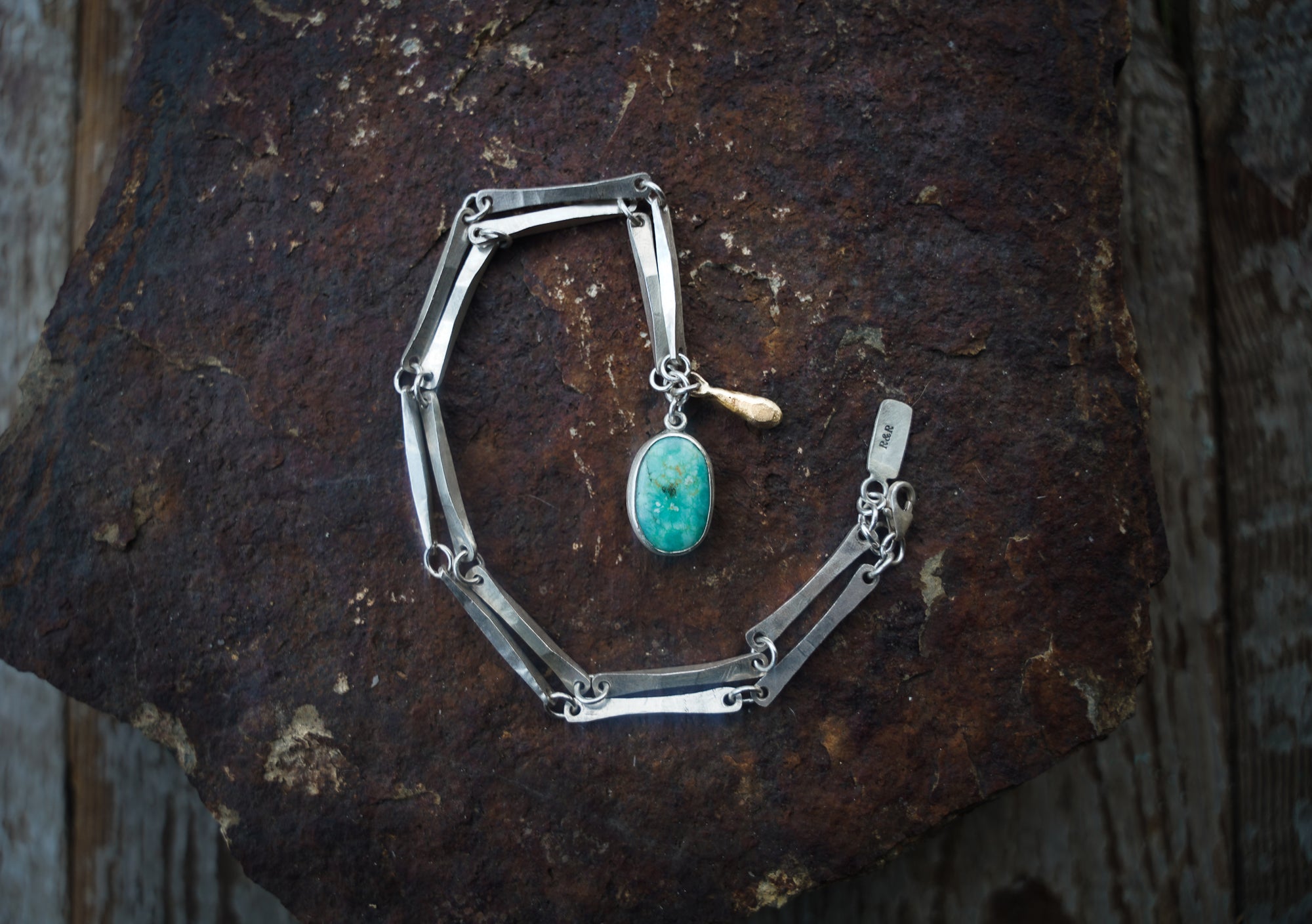 Rattlesnake Bones Necklace ~ Turquoise ~ 14kt Gold + Reclaimed Sterling