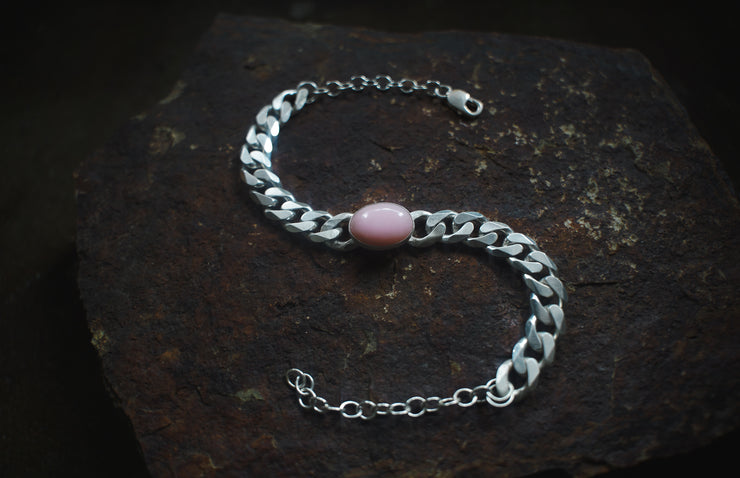 Torque Choker ~ Pink Opal ~ Reclaimed Sterling ~ Wide Chain