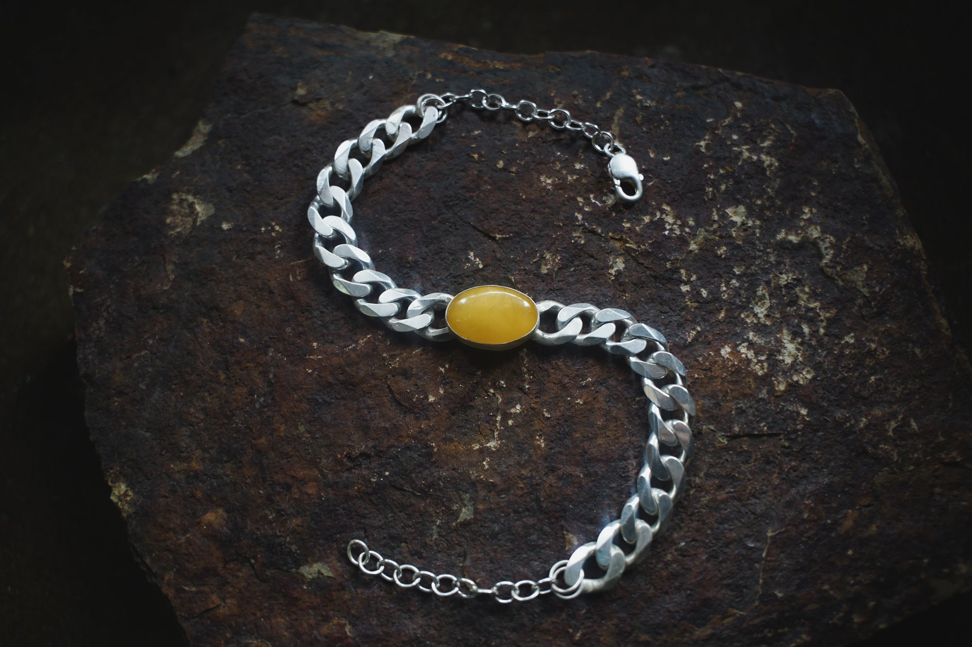 Torque Choker ~ Honey Amber ~ Reclaimed Sterling ~ Wide Chain