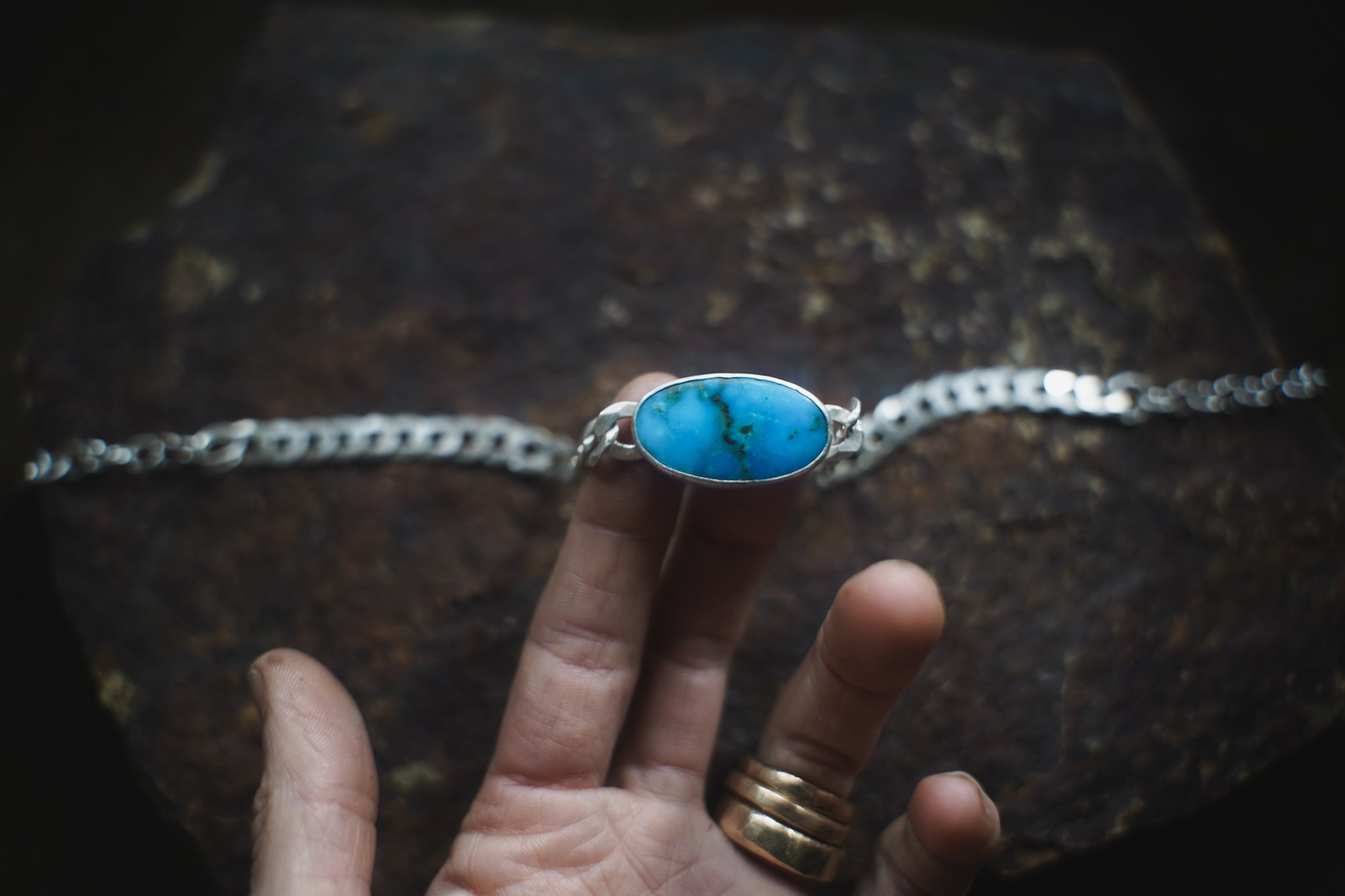 Torque Choker ~ Turquoise ~ Reclaimed Sterling ~ Extra-Wide Chain