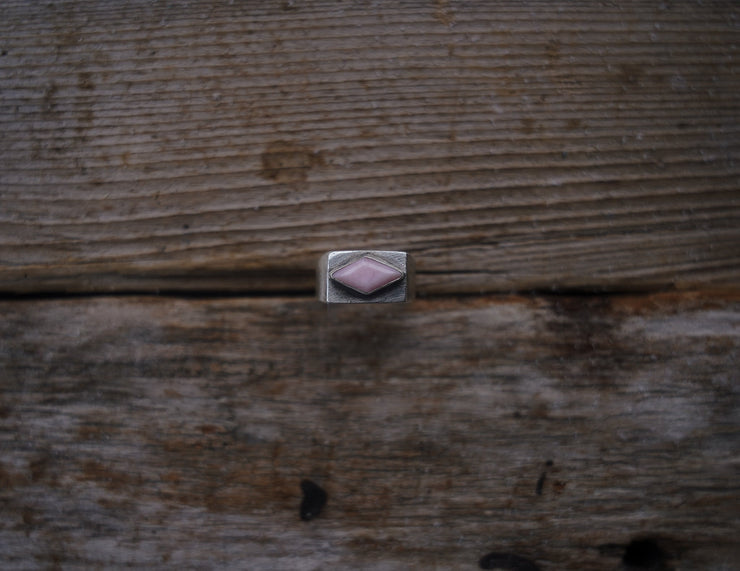 Pale Pink Opal Diamond Signet ~ Size 7.25