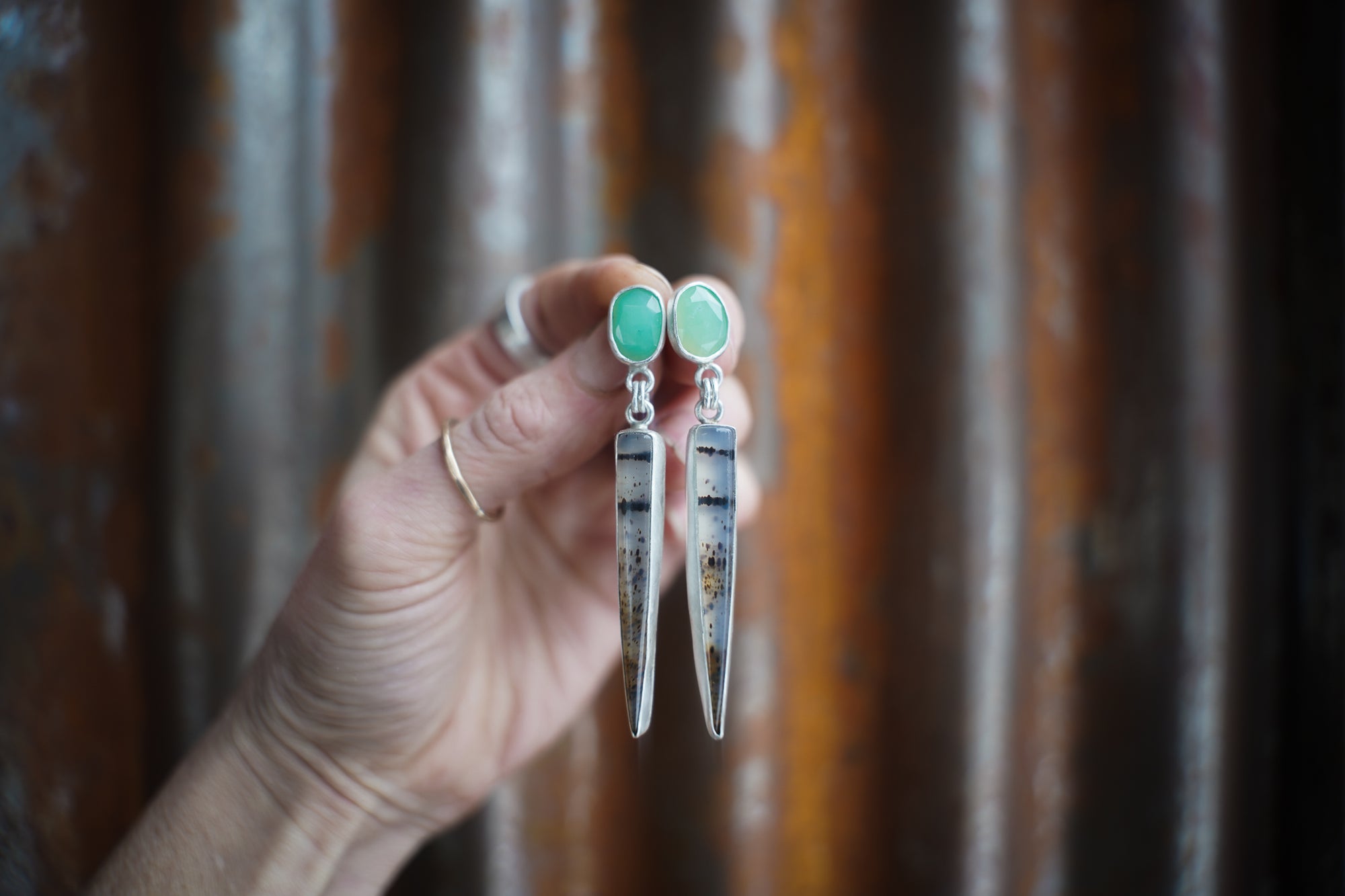 Agate Daggers ~ Aqua Chalcedony + Montana Agate