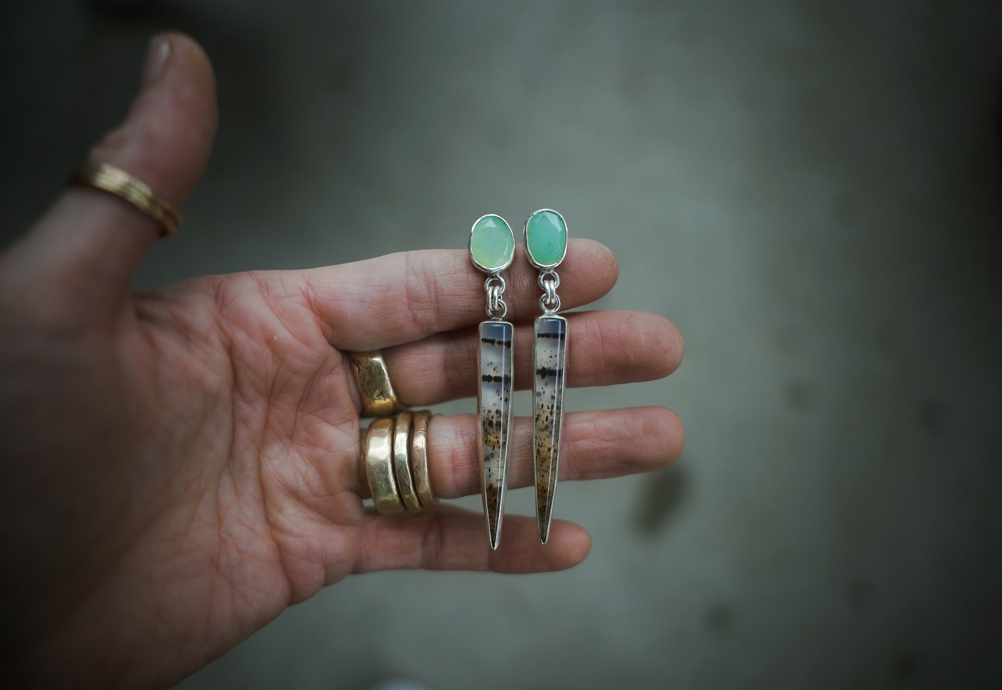 Agate Daggers ~ Aqua Chalcedony + Montana Agate