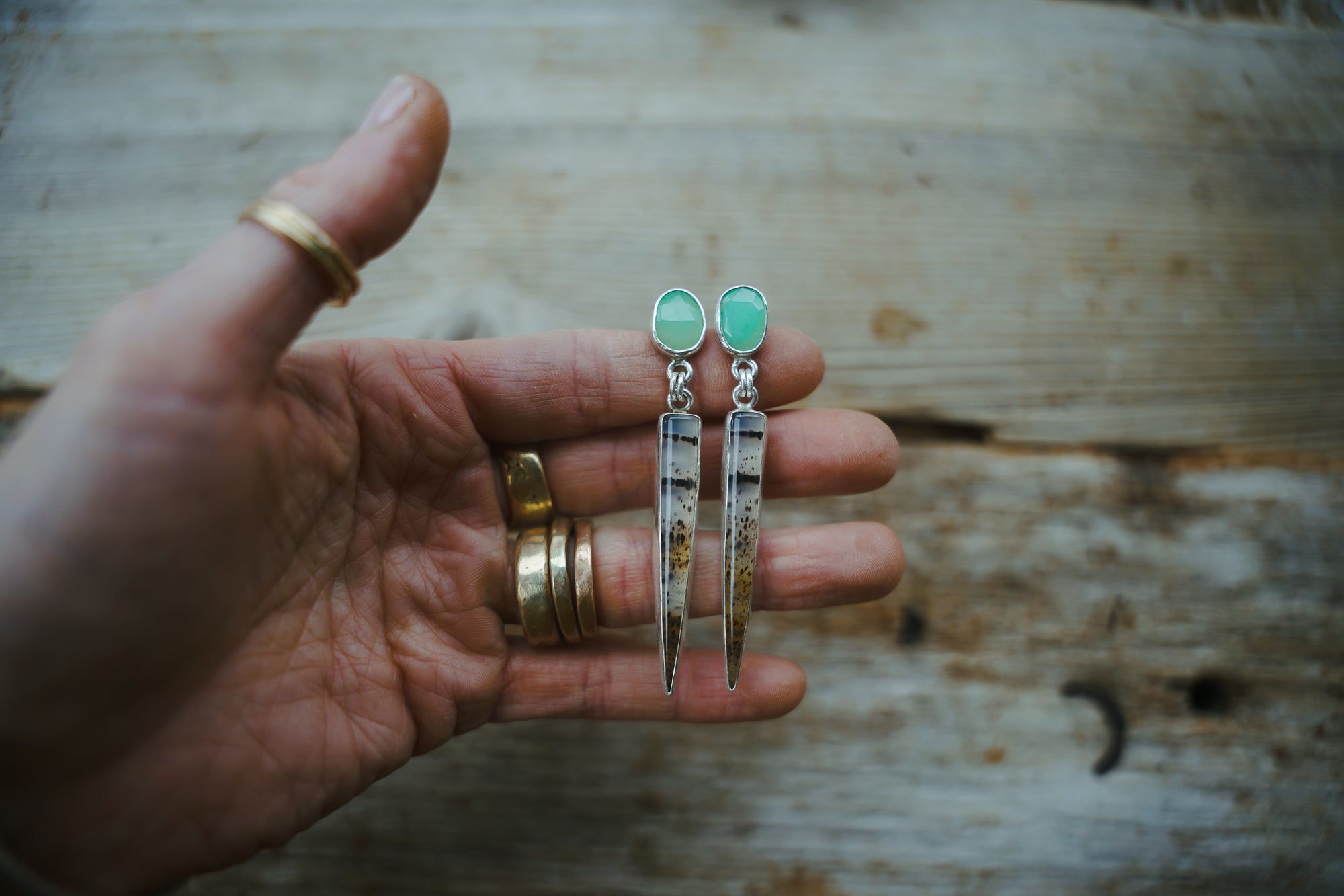 Agate Daggers ~ Aqua Chalcedony + Montana Agate