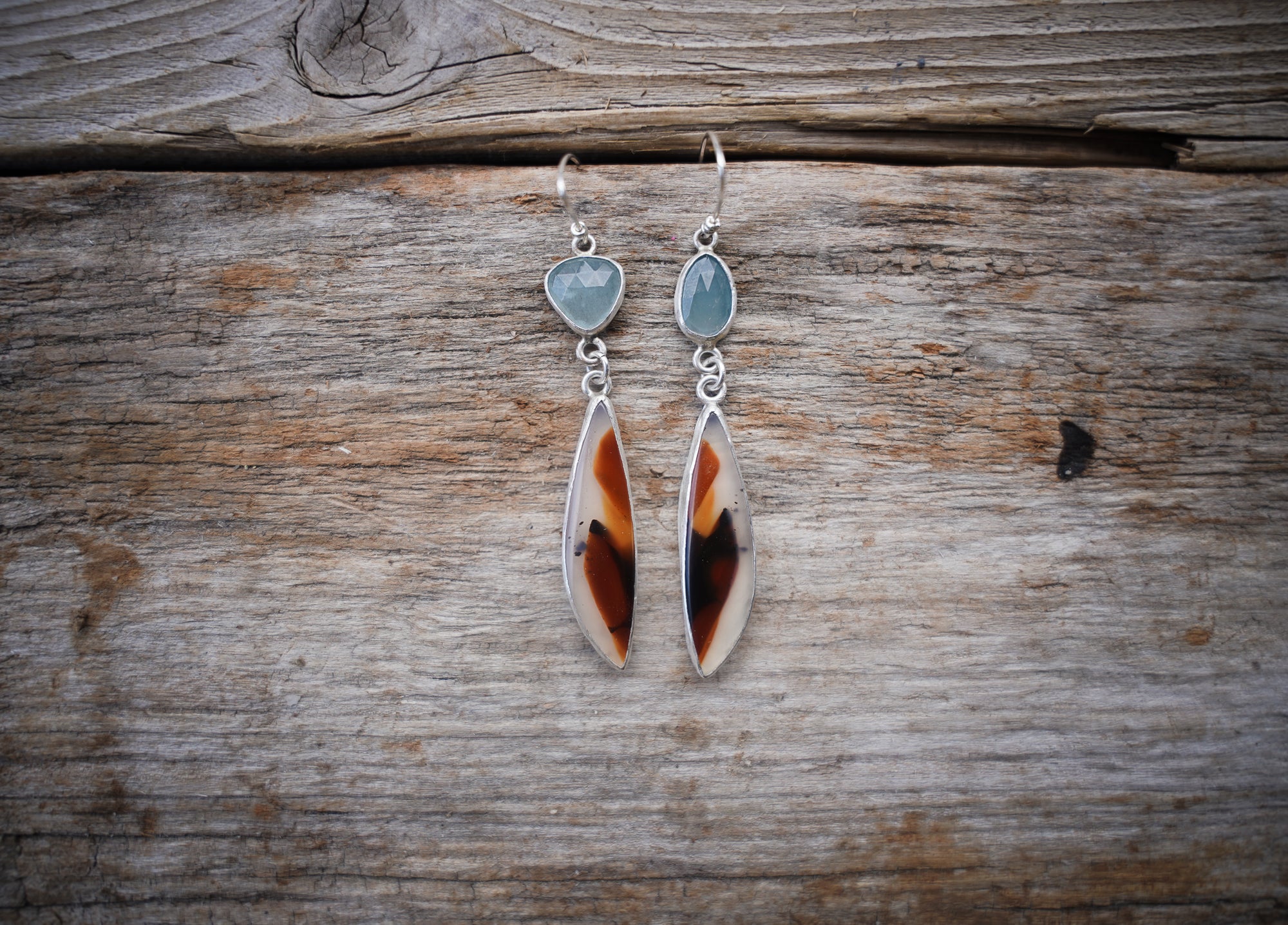 Agate Danglers ~ Aquamarine + Montana Agate