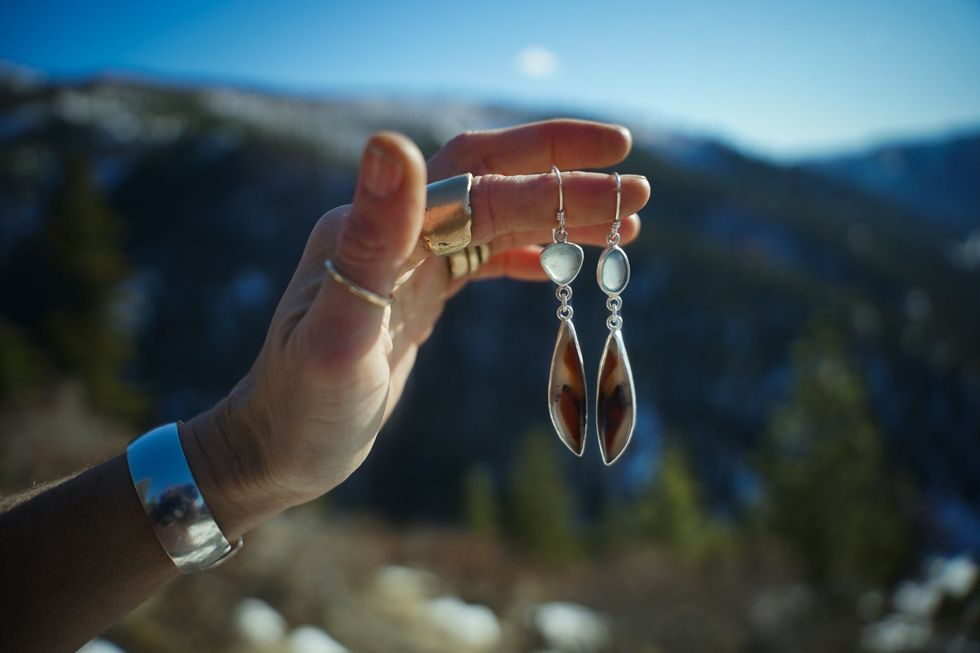 Agate Danglers ~ Aquamarine + Montana Agate