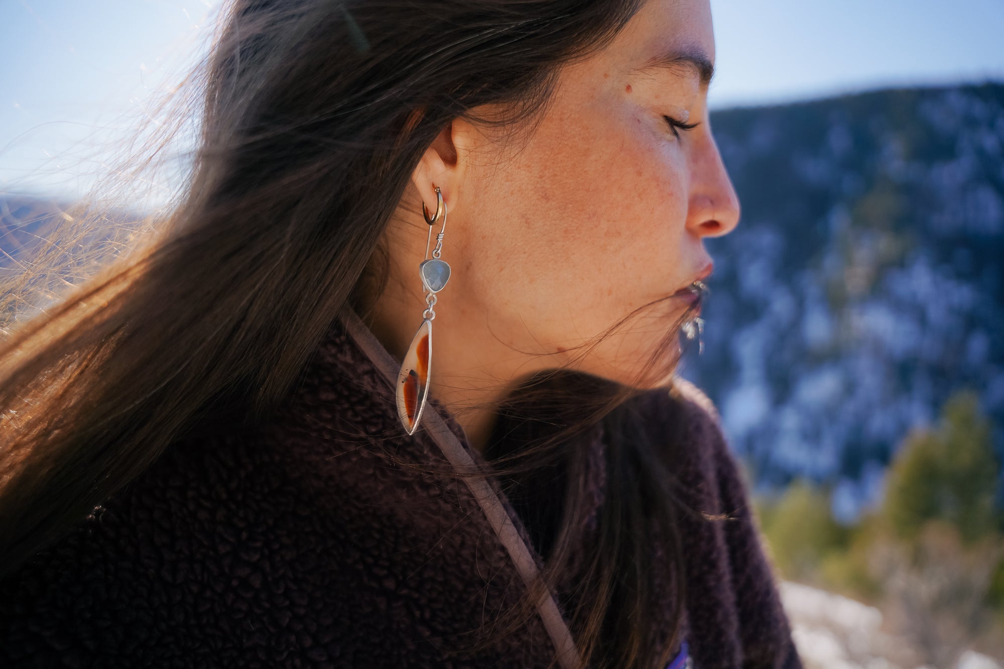 Agate Danglers ~ Aquamarine + Montana Agate