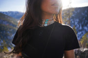 Torque Choker ~ Turquoise ~ Reclaimed Sterling +14kt gold ~ Wide Chain