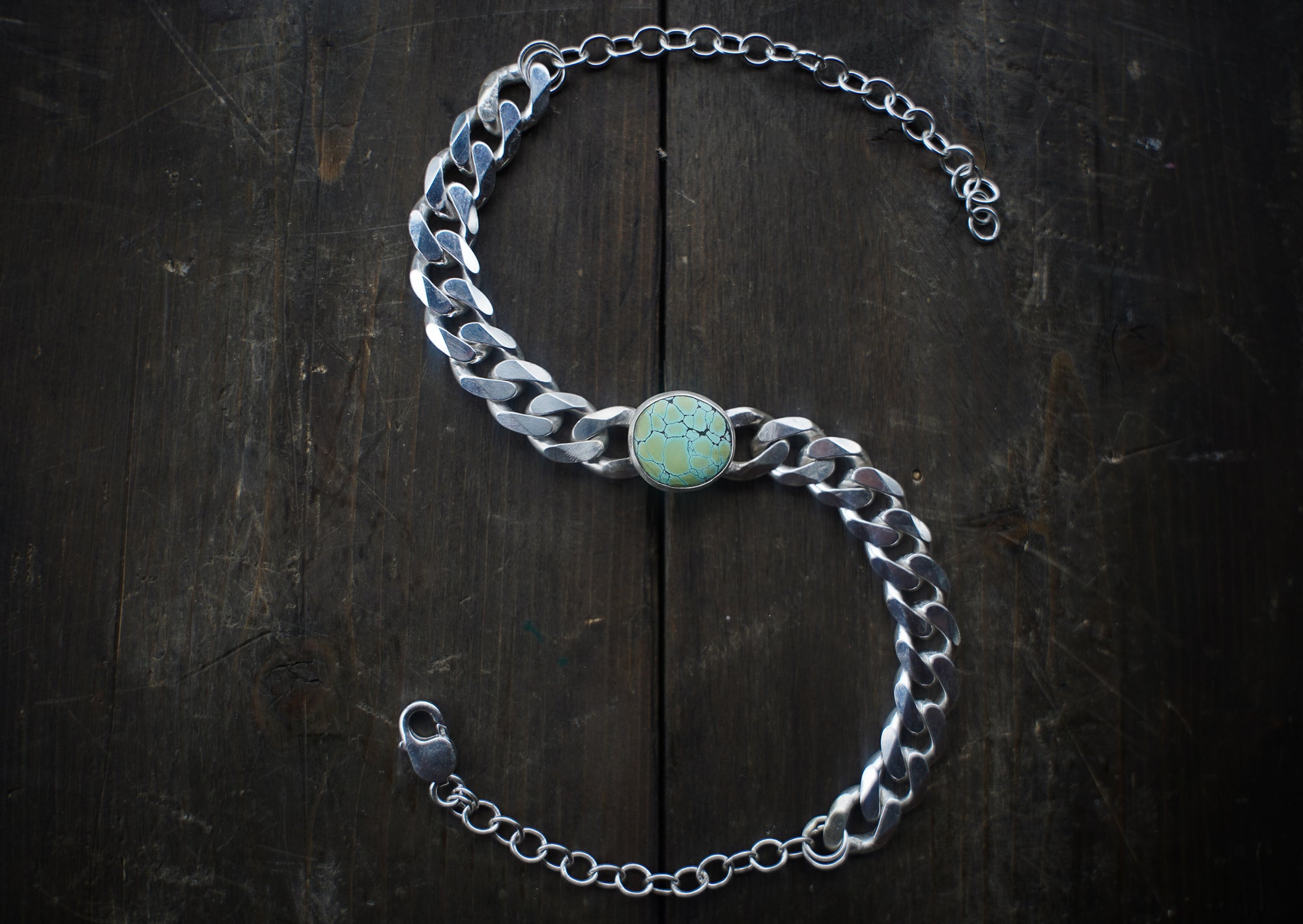 Torque Choker ~ Turquoise ~ Reclaimed Sterling ~ Extra-Wide Chain