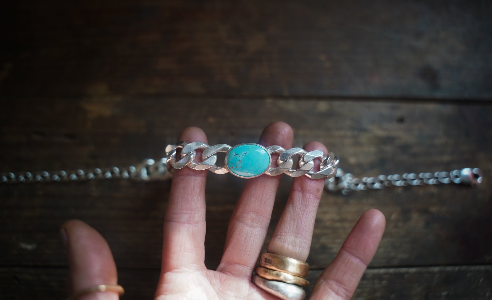 Torque Choker ~ Turquoise ~ Reclaimed Sterling ~ Extra-Wide Chain