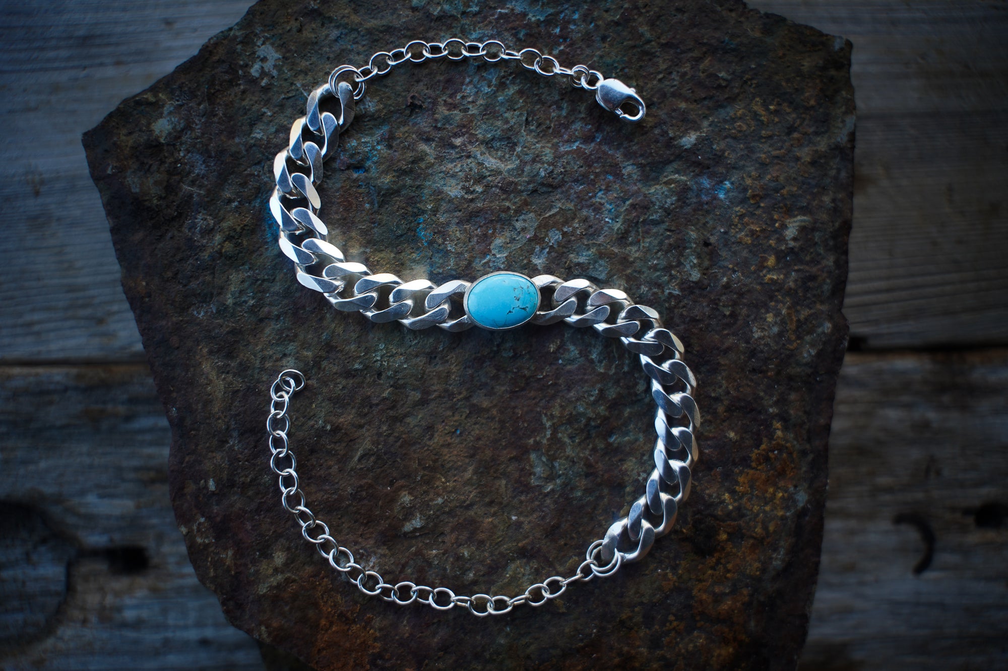 Torque Choker ~ Turquoise ~ Reclaimed Sterling ~ Extra-Wide Chain