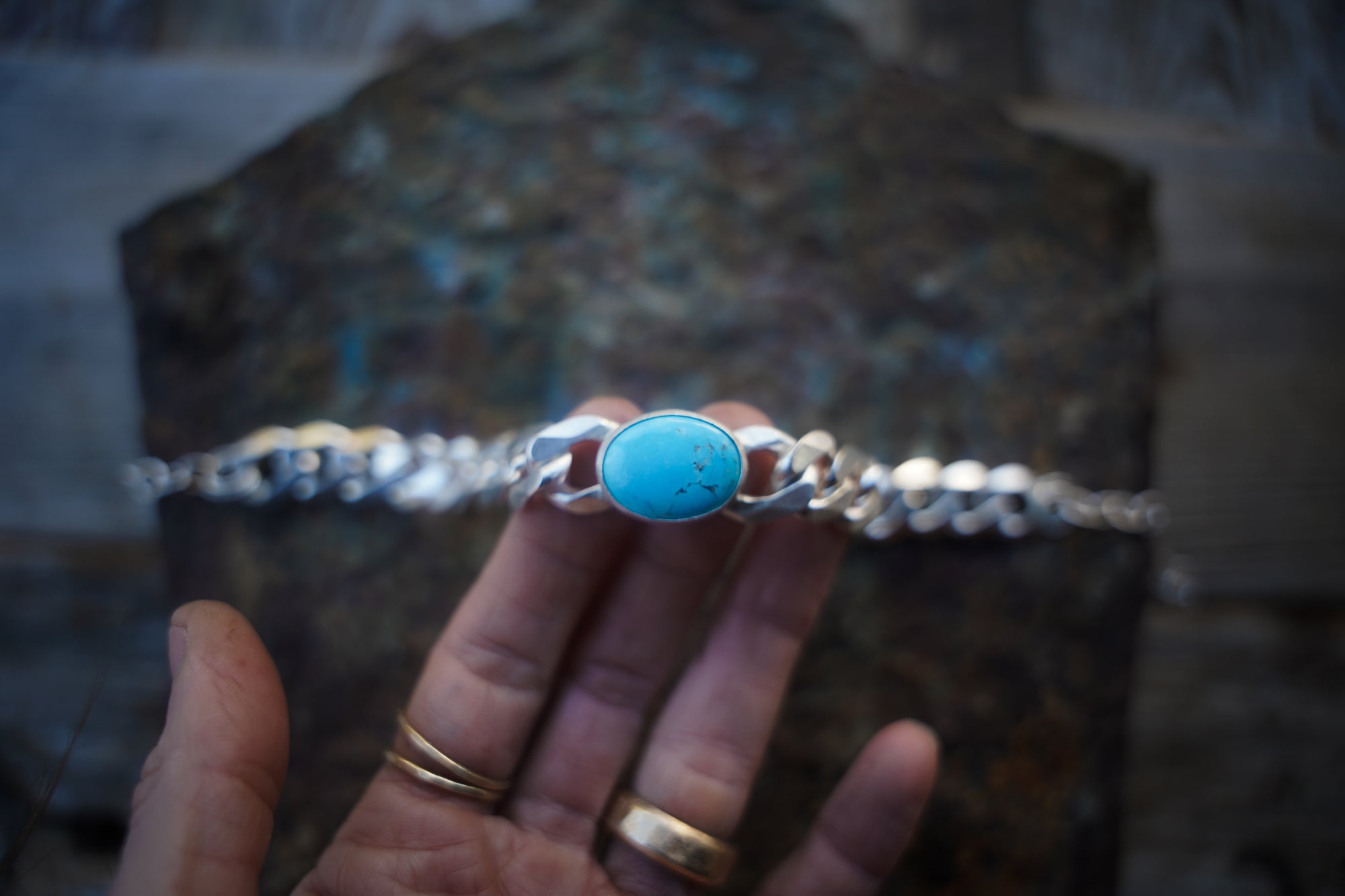 Torque Choker ~ Turquoise ~ Reclaimed Sterling ~ Extra-Wide Chain