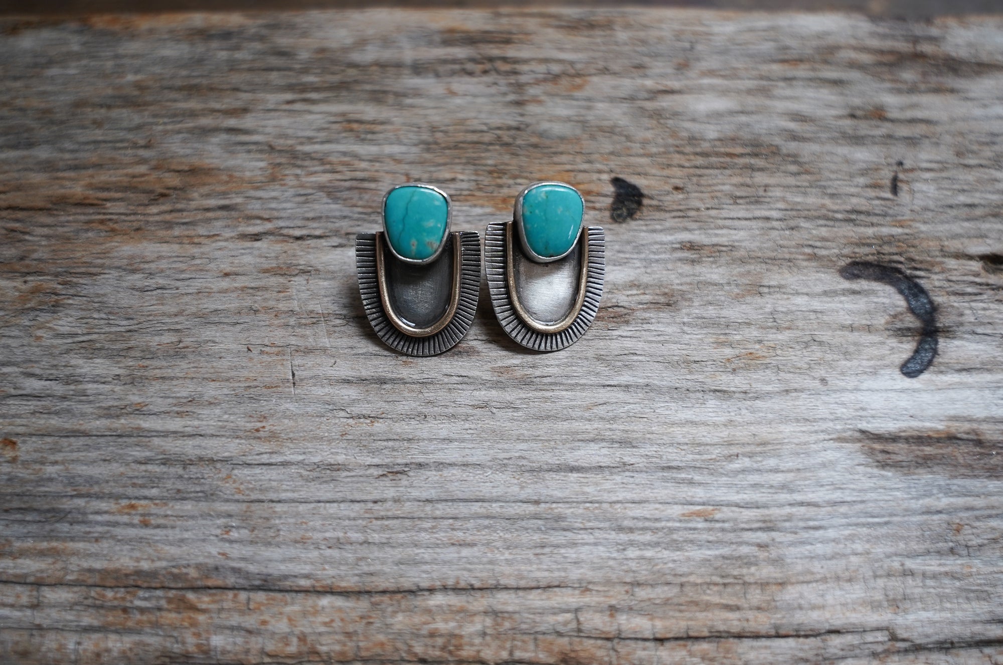 The New Athena Earrings ~ 14 kt Gold + Sterling Silver + Turquoise Posts