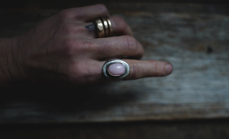 Pink Opal Slim Signet Ring ~ Size 6